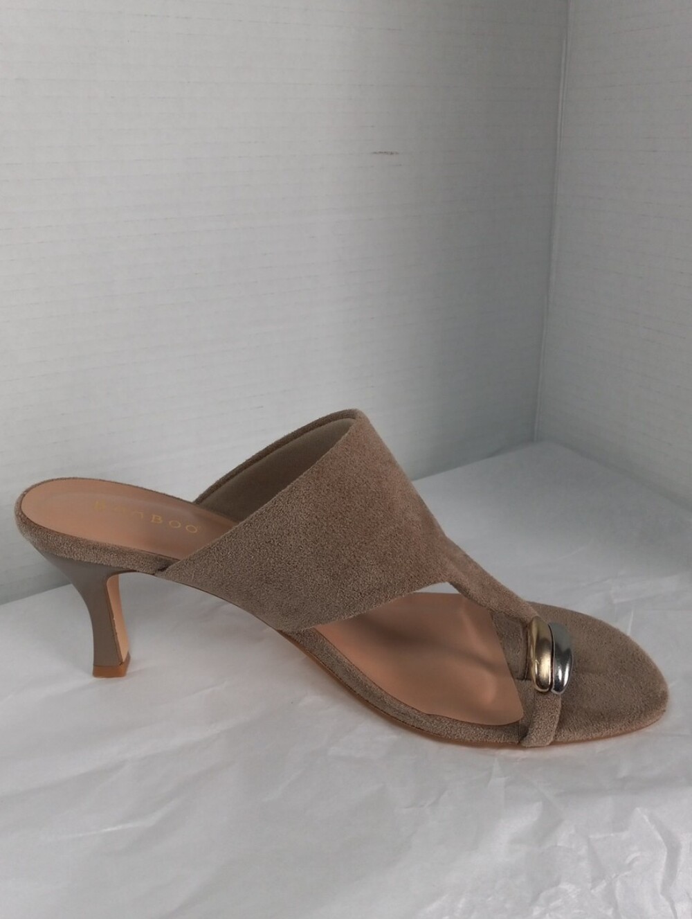 Bamboo Suede Open-Toe Mule with Metallic Detail - Taupe Size 9 NWOT